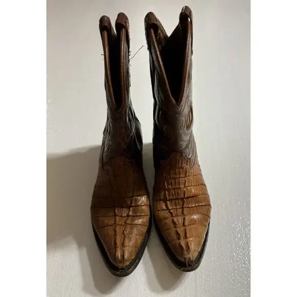 Espolon De Oro Boots Size Y 1 Brown Alligator Embossed Exotic Cowboy Western - Picture 1 of 15